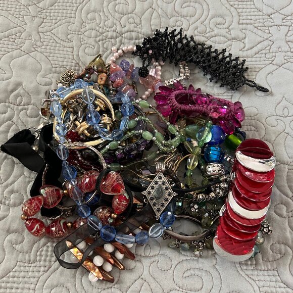 Jewelry grab bag with bracelets, chokers, pendants, and more for DIY or crafts - Picture 2 of 10